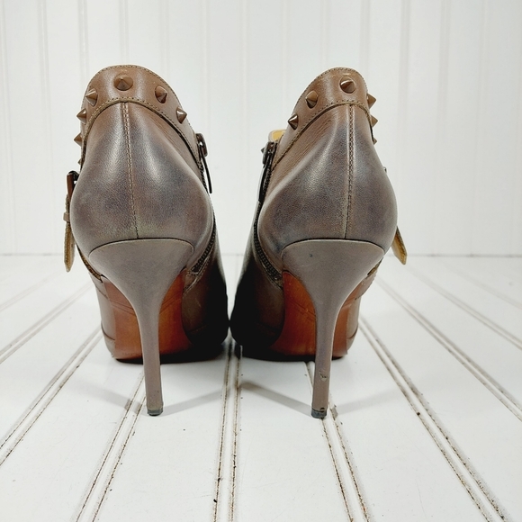 Enzo Angiolini Eapresly Brown Leather Stiletto Heels Studs Ankle Bootie E398 - Picture 7 of 15